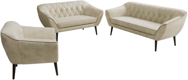 Wohnzimmerset PIRS 1-2-3, Skandinavisches Komplettset, Wellenfederung, schwarze Füße, Sitzgruppe, Möbelset - Beige Velvet Bild 8