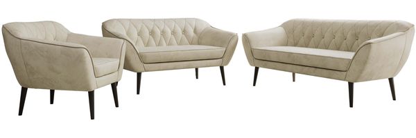 Wohnzimmerset PIRS 1-2-3, Skandinavisches Komplettset, Wellenfederung, schwarze Füße, Sitzgruppe, Möbelset - Beige Velvet Bild 6