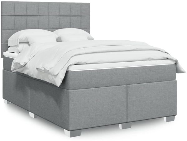 vidaXL Boxspringbett mit Matratze Hellgrau 140x190 cm Stoff 3292783