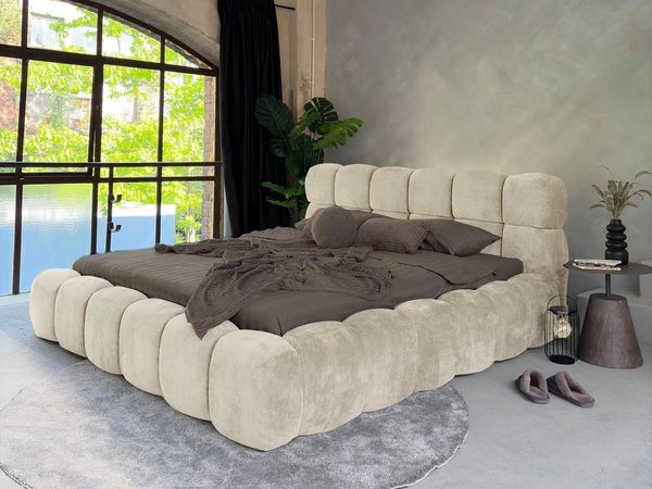 Compleo Polsterbett Cloud Bett, Bett mit gepolstertem Kopfteil ELVA (Chenille-Stoff), Schlafzimmer Bett modern, Doppelbett gepolstert, Wolkenbett