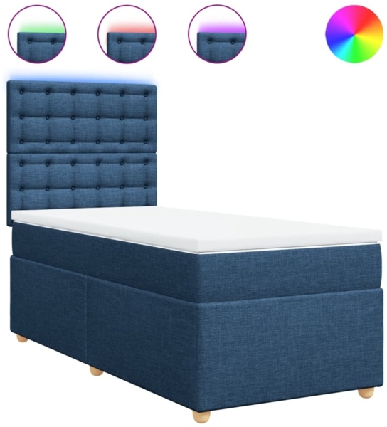 vidaXL Boxspringbett mit Matratze Blau 90x200 cm Stoff 3293483