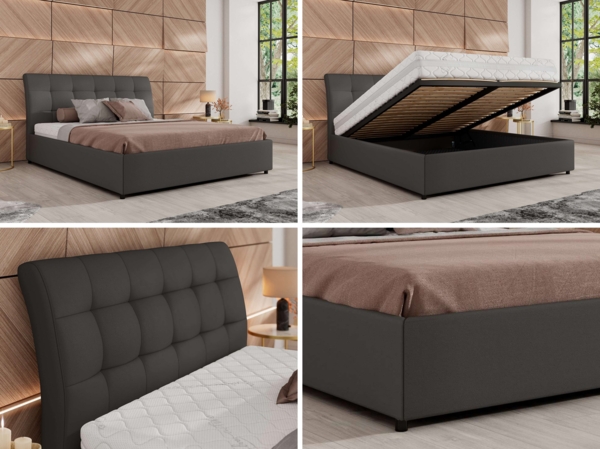 Polsterbett mit Lattenrost Gasfeder Doppelbett GALA CLASSIC gepolstert Kopfteil Bettkasten - 160x200 cm - Grau Kunstleder Bild 2