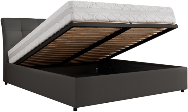 Polsterbett mit Lattenrost Gasfeder Doppelbett GALA CLASSIC gepolstert Kopfteil Bettkasten - 160x200 cm - Grau Kunstleder Bild 6