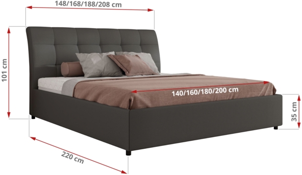 Polsterbett mit Lattenrost Gasfeder Doppelbett GALA CLASSIC gepolstert Kopfteil Bettkasten - 160x200 cm - Grau Kunstleder Bild 7