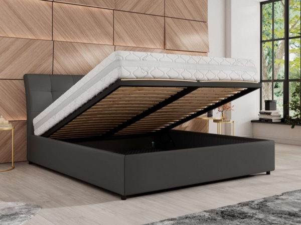 Polsterbett mit Lattenrost Gasfeder Doppelbett GALA CLASSIC gepolstert Kopfteil Bettkasten - 160x200 cm - Grau Kunstleder Bild 3