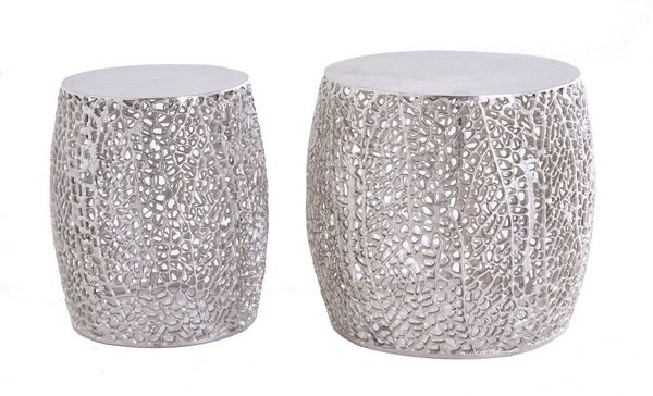Licht-Erlebnisse Couchtisch JOSEFINA, 2er Set Handarbeit aus Metall in Silber