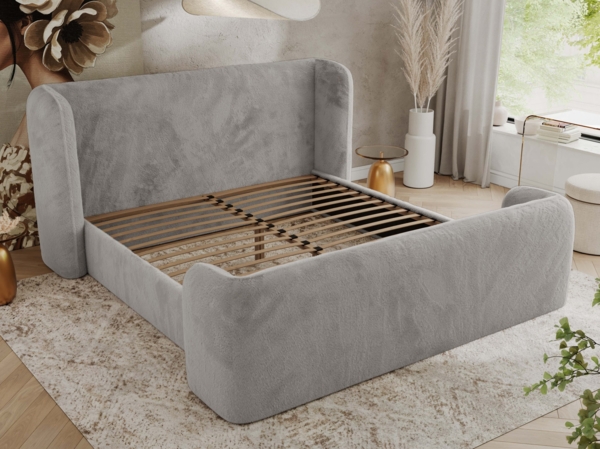 Polsterbett mit Lattenrost, Doppelbett für Schlafzimmer, Gepolstertes Kopfteil, Pocket matratze Härtegrad H3/H4 - EMORA DUO - 120 x 200 cm - Hellgrau Stoff - VIRE - LUX Bild 3