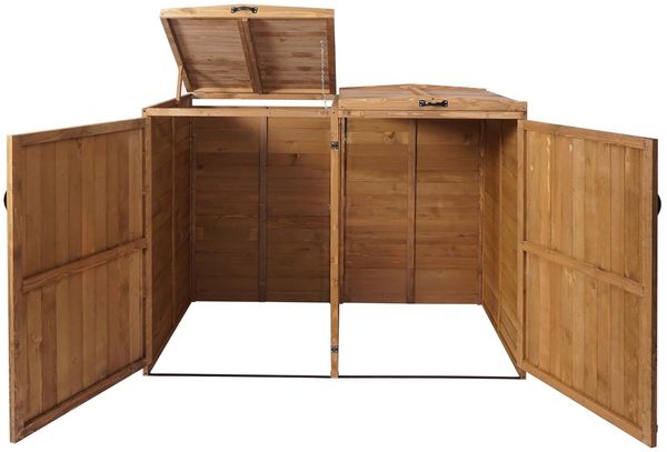 XL 2er-/4er-Mülltonnenverkleidung HWC-H74, Mülltonnenbox, erweiterbar 126x158x98cm Holz FSC® ~ braun Bild 4