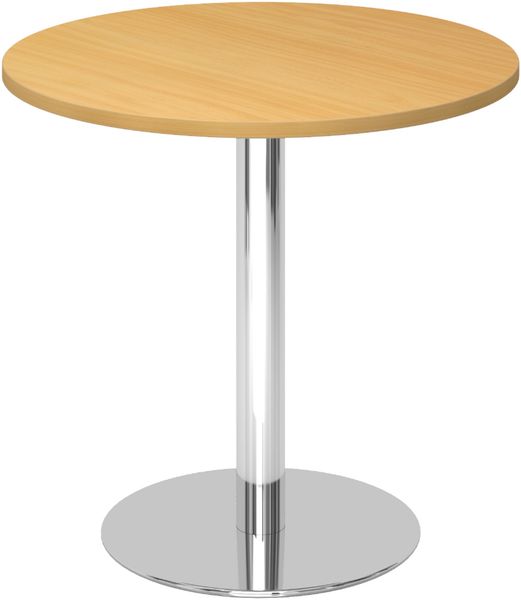 bümö Besprechungstisch, Esstisch klein, Tisch rund 80 cm - kleiner Esstisch Buche, Rundtisch Esstisch 2 Personen mit Holz-Platte, Säule aus Metall verchromt, Konferenztisch, Bistrotisch, STF08-6-C