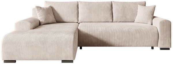 storez24 Ecksofa Nelly - Vanilla, mit Bettkasten und Schlaffunktion, Cordstoff, L-Form, bequem