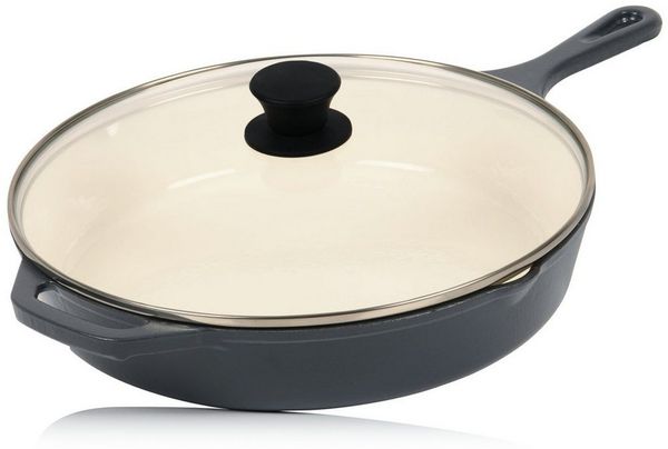 Mahlzeit Bratpfanne Gusseisenpfanne mit Deckel emailliert, Ø 29,5cm, Blue Berry, Gusseisen