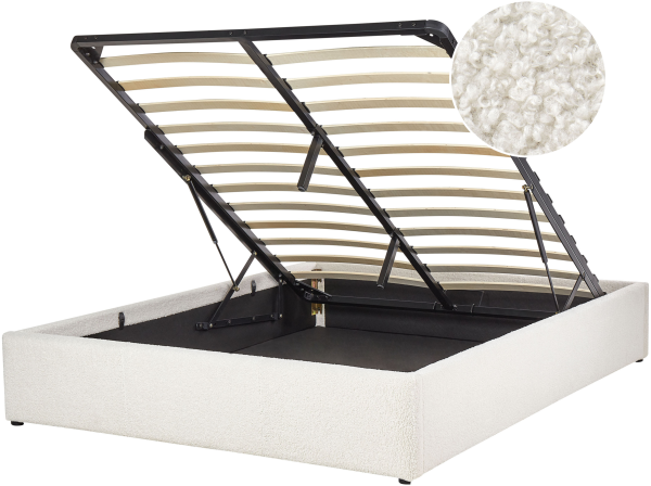 Bett mit Stauraum DINAN 140 x 200 cm Bouclé Cremeweiß