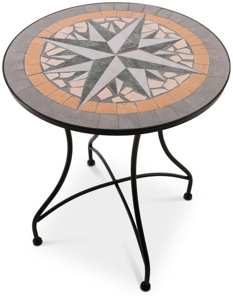 Raburg Gartentisch Mosaiktisch, Balkon- und Terrassentisch, 60 cm Ø, 72 cm hoch, Mayla (rund), liebevolle Handarbeit, Mosaikmuster, schwarzes Metallgestell