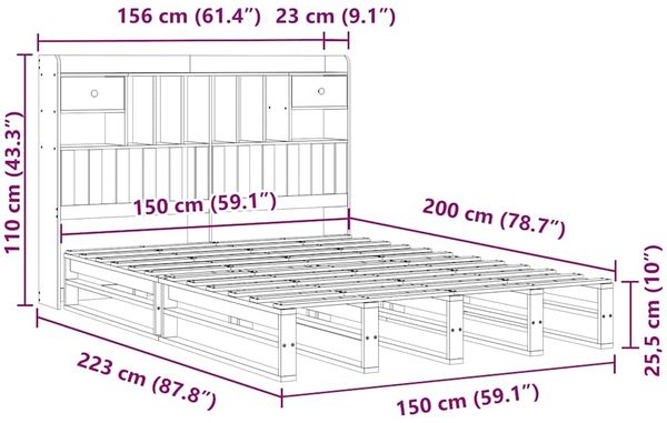 vidaXL Massivholzbett mit Regal ohne Matratze Wachsbraun 150x200 cm 3323964 Bild 12