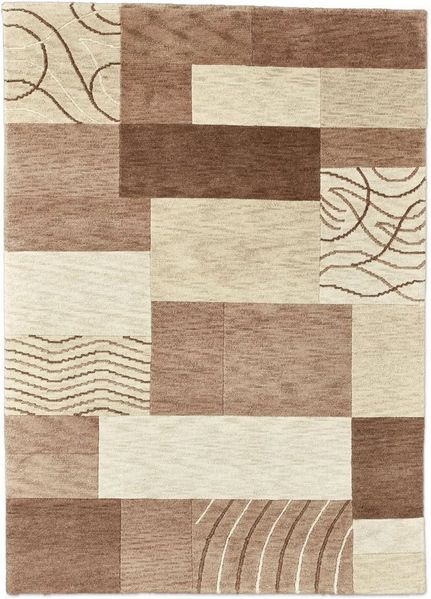 THEKO Wollteppich Royal Domas 4028, rechteckig, Höhe: 14 mm, Kurzflor, reine Wolle, handgetuftet, modernes Patchwork Design