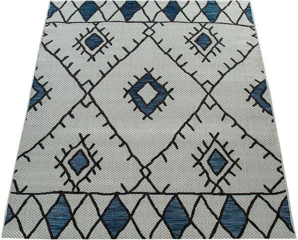 Paco Home Teppich Kuba 124, rechteckig, Höhe: 4 mm, Flachgewebe, Rauten Design, In- und Outdoor geeignet, Wohnzimmer