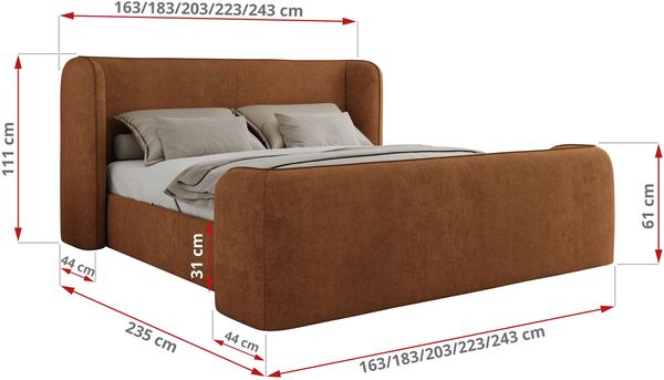 Polsterbett mit Lattenrost, Doppelbett für Schlafzimmer, Gepolstertes Kopfteil, Pocket matratze Härtegrad H3/H4 - EMORA CLASSIC DUO - 140 x 200 cm - Orange Struktur - VIRE - LUX Bild 4