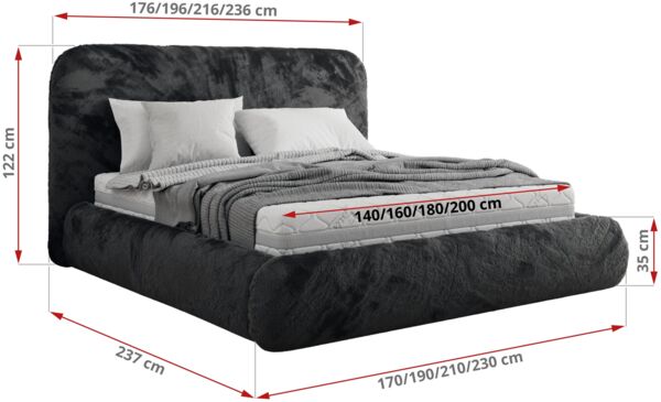 Bett mit Stauraum Polsterbett BENEA CLASSIC, Doppelbett mit Lattenrost Gepolstertes Kopfteil Gasdruckfeder Schlafzimmerbett Pocket Matratze - 180 x 200 cm - Dunkelgrau Plüsch - VIRE LUX Bild 4