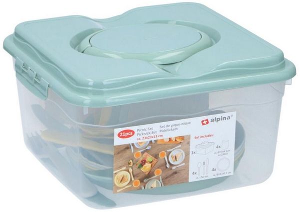 Alpina Frühstücks-Geschirrset Alpina Picknick Set 21-teilig, Kunststoff