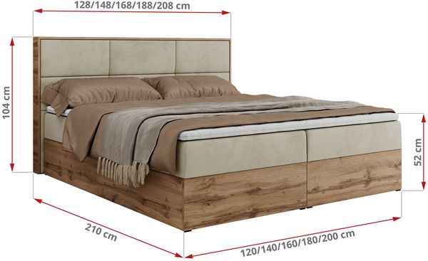 Boxspringbett mit Kopfteil und Topper, Polsterbett - ALBERO 2 - 140 x 200 cm - Beige Velours - H4 Bild 6