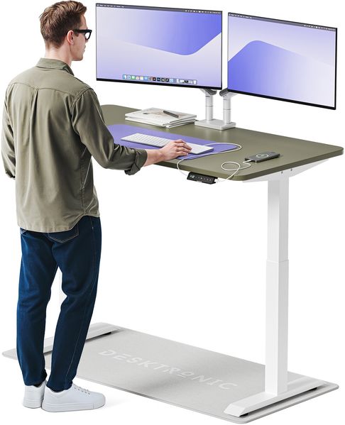 Desktronic HomeOne Elektrisch höhenverstellbarer Schreibtisch 140x70cm Weiß/Grün mit Memory-Funktion, Anti-Kollisions Technologie, USB-A und USB-C-Ladeanschlüssen