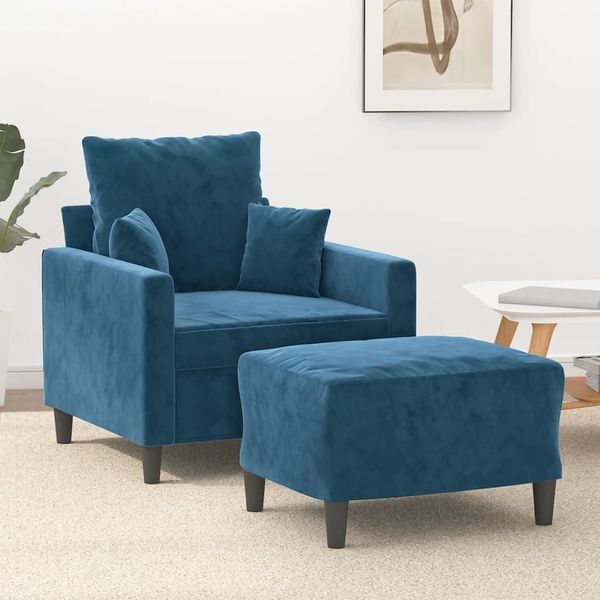 vidaXL Sessel mit Hocker Blau 60 cm Samt 3201106