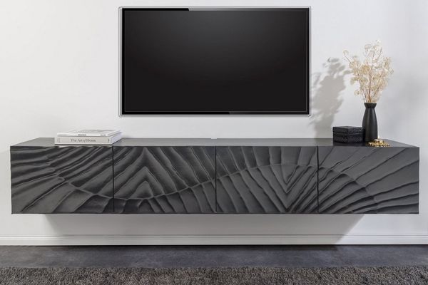 Licht-Erlebnisse TV-Board LORIEN, hängend Schwarz Mangoholz 200 cm lang Handarbeit