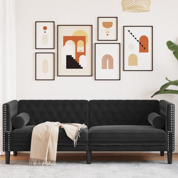 vidaXL Chesterfield-Sofa mit Nackenrollen 3-Sitzer Schwarz Samt 372698
