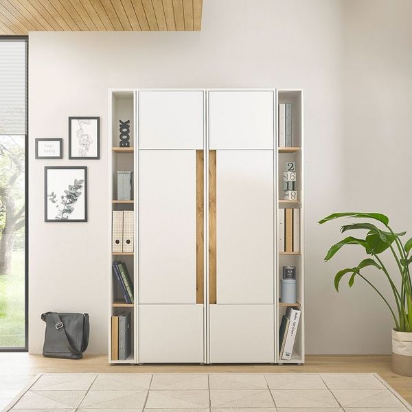 Lomadox Stauraumschrank CRISP-61 weiß mit Eiche, grifflose Optik