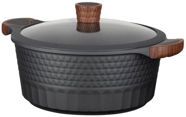 RESTO Kitchenware Kochtopf Capella, Schmortopf antihaftbeschichtet und spülmaschinenfest, Aluminiumguss (2-tlg), mit Glasdeckel und stoßdämpfendem Silikonrand, im Geschenkkarton