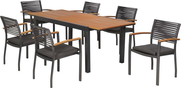 MERXX Garten-Essgruppe Parella, (Set, 13-tlg), inkl. 6 Stapelsessel, 6 Auflagen, 1 Ausziehtisch