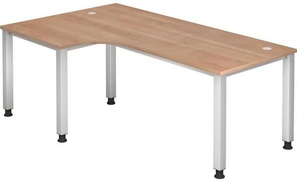 Winkeltisch QS82 4Fuß eckig 200x120cm 90° Nussbaum Gestellfarbe: Silber