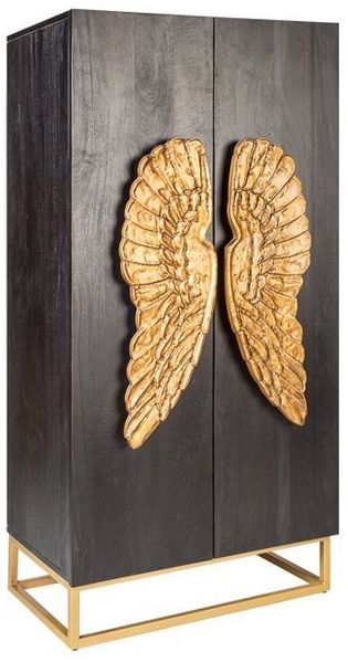 riess-ambiente Highboard ANGEL 140cm schwarz / gold, Massivholz · Anrichte · Kommode · mit goldenen Flügeln · Mangoholz