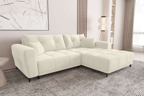 99rooms Massimo Ecksofa Cordstoff POSO Creme mit Schlaffunktion Rechts