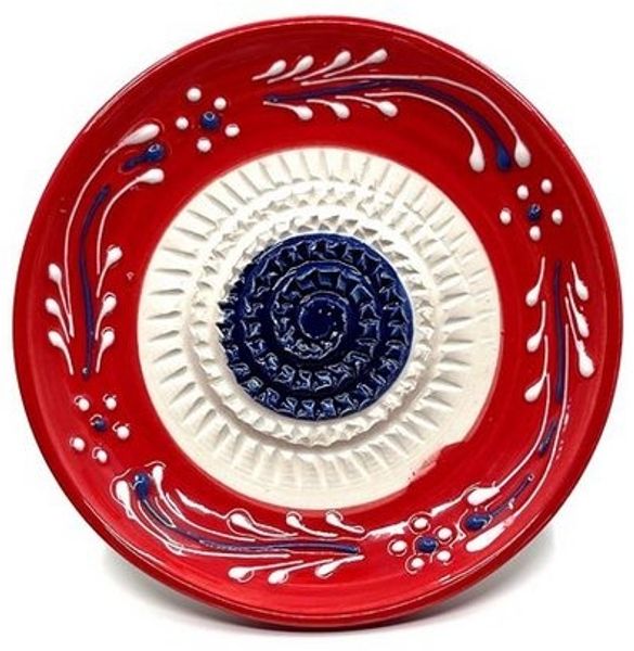 Kaladia Multireibe Reibeteller in rot, weiß und blau, Keramik, handbemalte Küchenreibe - Made in Spain
