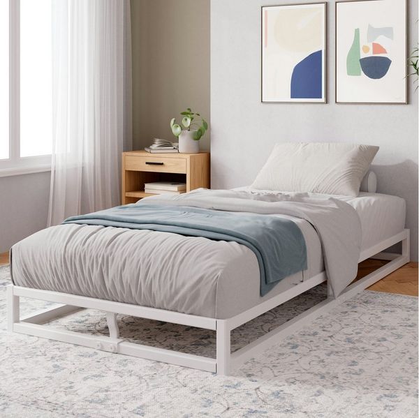 ZINUS Bettgestell Joseph - Stabiler Bettrahmen mit Holzlattenrost & Stauraum (Bis 159 kg belastbar, 1-tlg, Doppel/Einzelbett, Weiß, 90x200 cm), Kinderleichter Aufbau, Robust, EcoFriendly Packaging