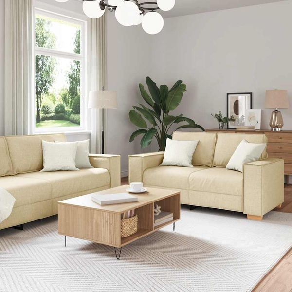 vidaXL 2-tlg. Sofagarnitur mit Kissen Creme Stoff 3324698