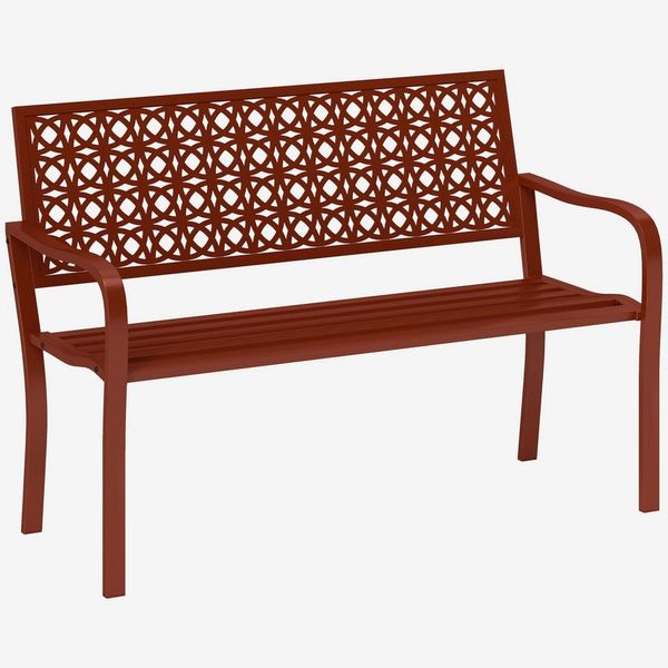 Outsunny Gartenbank 2-Sitzer, wetterfest, mit Rücken- & Armlehnen, 240kg belastbar (Sitzbank, 1-St, Gartenmöbel), für Balkon Terrasse, Garten, 127 x 63 x 85 cm, Rot