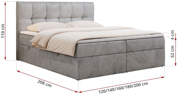 Boxspringbett mit Kopfteil und Topper, Doppelbett - RICO - 200x200cm - Hellgrau Velours - H3 Bild 5