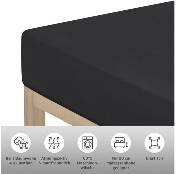OTTO home Spannbettlaken Cremona in BASIC und PREMIUM Qualität, Baumwolle mit Elasthan, Jersey (145 g/m), Gummizug: rundum, (1 Stück), Jersey Bettlaken ab Größe 90x200 cm, Strapazierfähig und langlebig