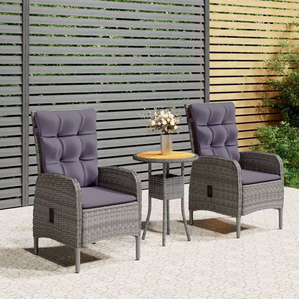 vidaXL 3-tlg. Garten-Bistro-Set Poly Rattan Grau 3058543