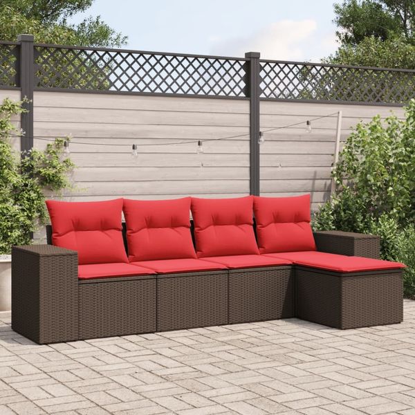 vidaXL 5-teiliges Gartensofa-Set mit Kissen, braun, Polyrattan 3222493