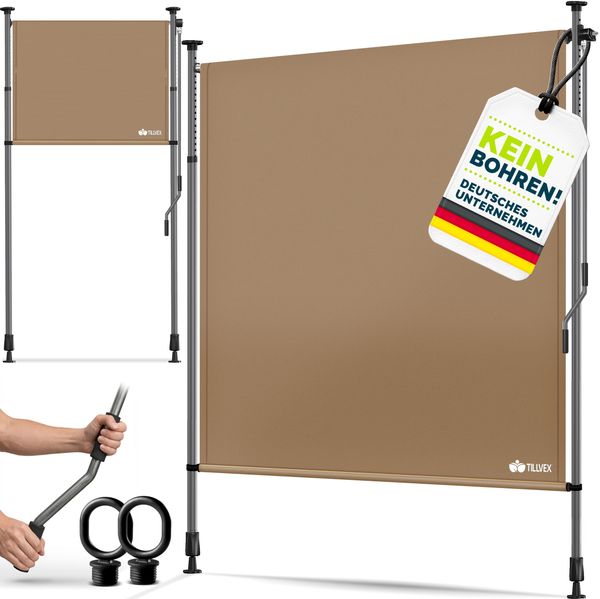 tillvex© Klemmmarkise Senkrechtmarkise Außen Balkon 100x310 cm Taupe