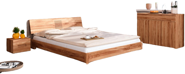 Bett Bento 15 Sonderlänge 100x220 Kernbuche massiv Holzkopfteil und Holzbeine