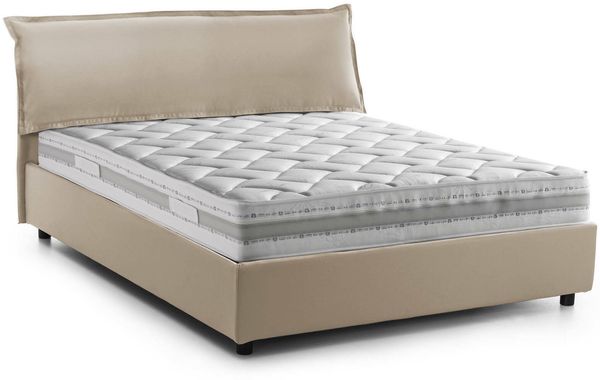 Dmora Amilcare-Doppelbett, Bettkasten mit abnehmbarem Bezug, gepolstertem Kopfteil und Bettkastenrahmen, 100 % Made in Italy, inklusive Matratze 160 x 190 cm, Beige