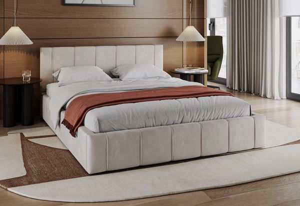FDM Polsterbett FLORIDA Paris Bettgestell 90x200, 120x200, 140x200, 160x200, 180x200 cm (verfügbar 90x200 120x200 140x200 160x200 180x200 cm, Bettrahmen, Bett, mit großen gepolsterten Kopfteil, mit Bettkasten zum aufklappen), Hebbarer Metallrahmen, Bettk...