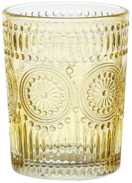 Trinkglas Vintage - Glas - 280ml - H: 10cm - mit Muster - gelb