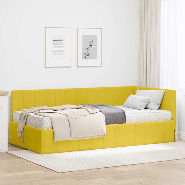 vidaXL Eckbettgestell mit Matratze mit Kopfteil 2 pcs Gelb Samt 3393864