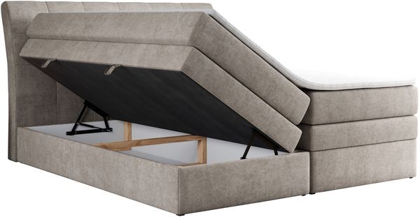 Boxspringbett, Stauraumbett, Bett mit Multipocket-Matratze und Topper - GOLD-10-KING - 160x200cm - Beige Stoff - H4 Bild 4