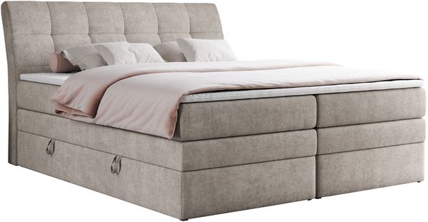 Boxspringbett, Stauraumbett, Bett mit Multipocket-Matratze und Topper - GOLD-10-KING - 160x200cm - Beige Stoff - H4 Bild 3
